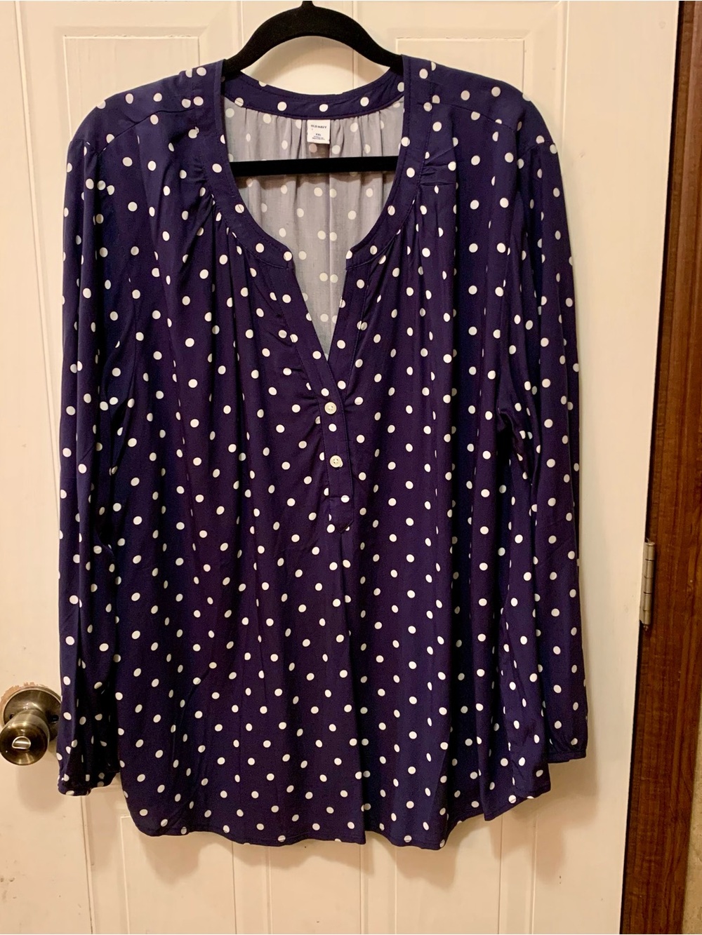 NWT Old Navy Navy Blue White Polka Dot Rayon Blouse XXL